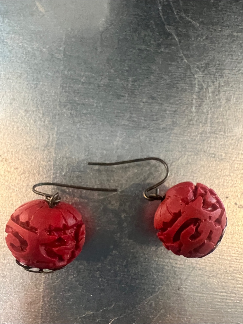 Vintage Red Carved Ball Drop Earrings - Women Jewelry -  coral?